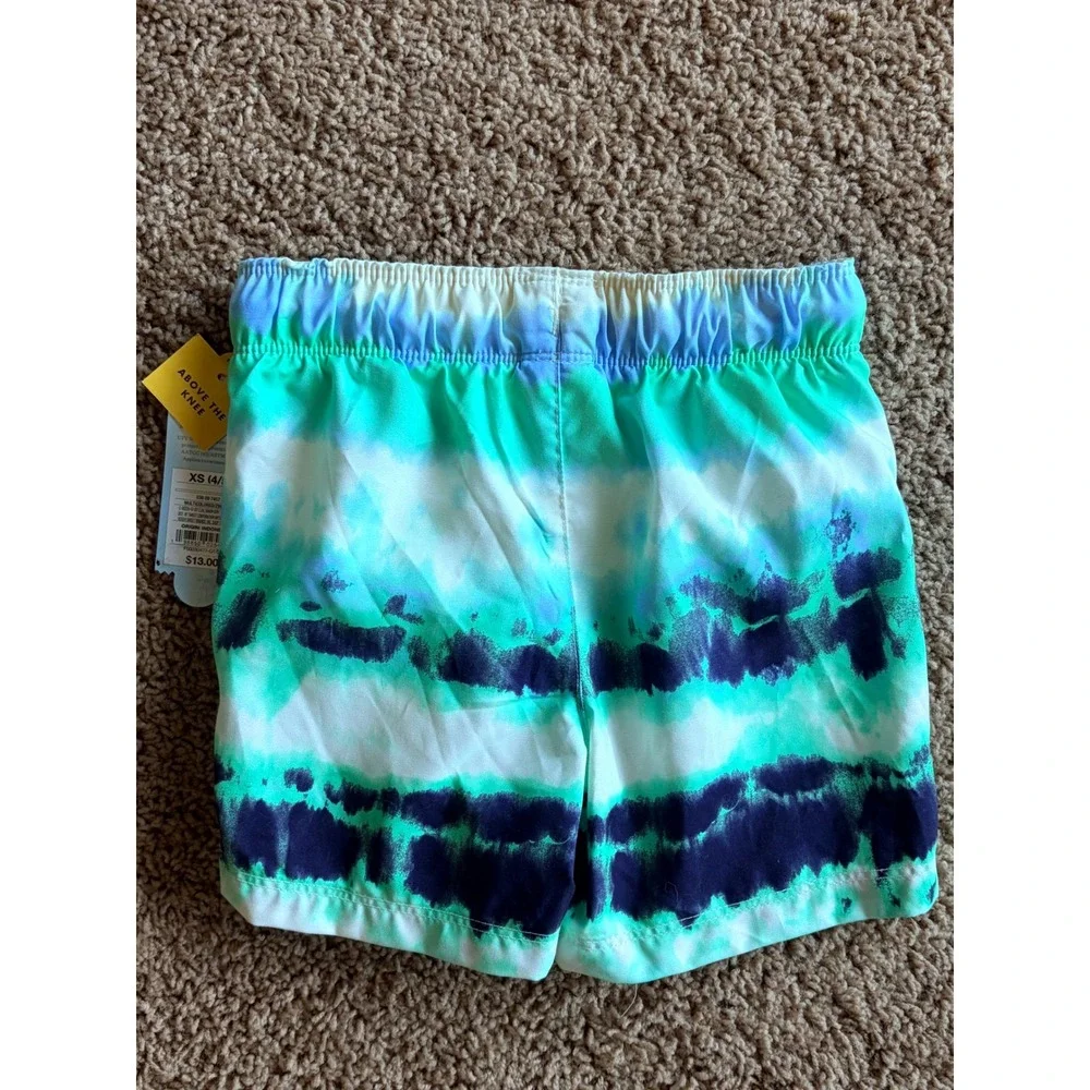 Cat & Jack Multicolor Tie Dye Mesh Lined UPF50+ Swim Trunks Boys XS 4/5 NEW NWT